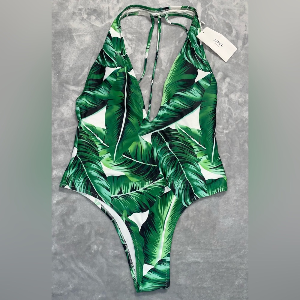 Zaful leaf print one piece bikini
